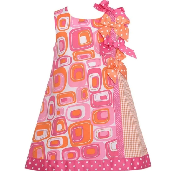 Bonnie Baby Size 12 Months Mod Style Boutique Style Baby Girl Dress With Bow. - Picture 1 of 6